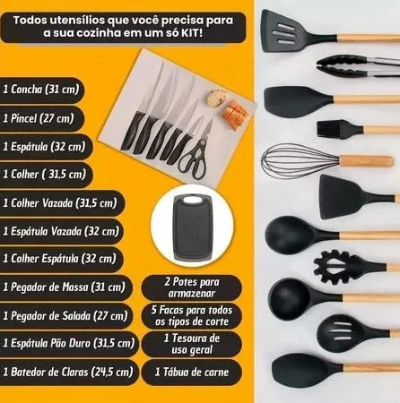 Kit Utensílios de Cozinha Luxo - 19 peças