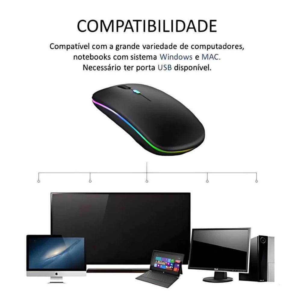 Mouses Wireless Recarregável Led Rgb 2.4 Ghz